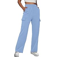 Trendy Queen Womens Cargo Sweatpants Wide Leg Baggy Fleece High Waisted Sweats Pants Athletic Trousers with Pockets