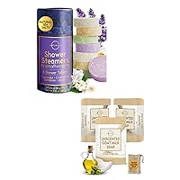 O Naturals 8-Pcs Shower Steamers & 3-pcs Goat Milk Soap Bundle - Shower Steamer Aromatherapy for Women and Men, Relaxation Gift for Women, Natural Goat Milk Soap Unscented with Soap Saver Bag