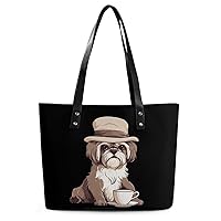 Shih Tzu Dog Women's Handbag PU Leather Tote Bag Purses Top Handle Shoulder Bags for Work Travel Business Shopping Casual