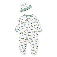 baby-boys 100% Cotton Scratch Free Tag 2-piece SleeperFootie and Cap Set