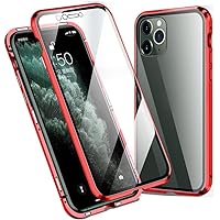 ONNAT-Metal Bumper Case for iPhone 15 Pro Max/15 Plus/15 Pro/15 Full Body Protection Cover Magnetic Attraction Double Sided Supercrystalline Coated Glass Case Non-Slip (Red,15 6.1'')