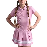 Girls' Dress - Short Sleeve Active Performance Pique Polo Tennis Dress - Summer Casual Pleated Skirt Polo Dress (7-12)