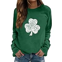 Women Shamrock Crew Neck Long Sleeve Shirt Casual Fit Pullover Clover St Patricks Day Tunic Tops to Wear with Leggings