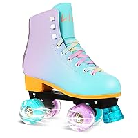 LIKU Quad Roller Skates for Girl and Women with All Wheel Light Up,Indoor/Outdoor Lace-Up Fun Illuminating Roller Skate for Kid