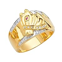 14k Yellow Gold White Gold and Rose Gold Mens CZ Cubic Zirconia Simulated Diamond Ring With Horse Size 10 Jewelry Gifts for Men