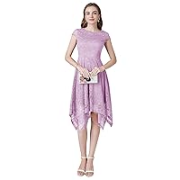 Women's Formal Dresses Short Sleeve Elegant Lace Homecoming Party Evening Dress Vintage Asymmetrical Dress