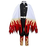 Wolancy Kids Rengoku Kyoujurou Cosplay Costume Kimono Cloak Halloween Outfit for Boys and Girls