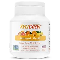 Xylichew 100% Xylitol Chewing Gum - Non GMO, Non Aspartame, Gluten Free, and Sugar Free Gum - Natural Oral Care, Relieves Bad Breath and Dry Mouth - Fruit, 60 Count