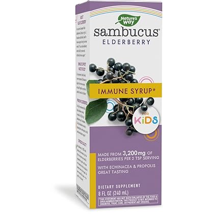 Nature’s Way Sambucus Elderberry Immune Syrup for Kids*, Immune Support*, with Elderberry Extract, Echinacea & Propolis, Berry Flavor, 8 Fl Oz