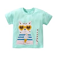 Girls Jean Top T Shirt Round Neck Cute Cartoon Short Sleeved Top Bottom Shirt Girl Baby Cotton T Shirt Toddler Girls Tops