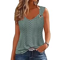 Sleeveless Tank Tops for Women 2024 Sexy Casual Solid Color V Neck Cute Summer Tops Lace T Shirts