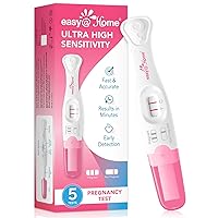 Easy@Home Pregnancy Test Sticks: Early Detection with Ultra High Sensitivity - Easy to Use at Home Rapid Result - Pregnancy Tests with Curved Handle | 5 Pack