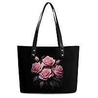 Roses Women's Handbag PU Leather Tote Bag Purses Top Handle Shoulder Bags for Work Travel Business Shopping Casual