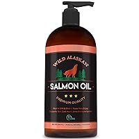 Wild Alaskan Salmon Oil for Dogs, Cats and Pets – 100% Natural Omega-3 Fish Oil Supplement with DHA and EPA Promotes Hip and Joint Function, Healthy Skin and Coat (32 oz)