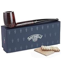 Bing's Favorite - Savinelli Pipe Hand Crafted in Italy + 20 Balsa Pipe Filters 6mm - Gentleman Smoking Pipe For Golf Enthusiasts, Smooth Briar Pipe, Briar Tobacco Pipe Set