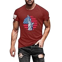 Mens Summer Independence Day T-Shirts Fashion Casual Printed Shirts Short Sleeve Slim Fit Stretch Muscle Shirts for Workout