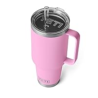 YETI Rambler 42 oz Tumbler with Handle and Straw Lid, Travel Mug Water Tumbler, Vacuum Insulated Cup with Handle, Stainless Steel, Power Pink