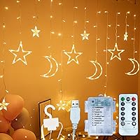 7.5ft Decorative Starry String Curtain Lights Moons and Stars LED Night Light for Home Decoration Party,Remote Control AA Battery/USB Powered