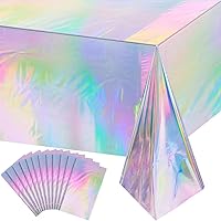 12 Pack Iridescence Plastic Tablecloths Shiny Disposable Laser Rectangle Table Covers Holographic Foil Tablecloth Iridescent Party Decoration Birthday Bridal Wedding Christmas 54