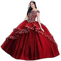 Women's Off The Shoulder Quinceanera Dresses Crystal Beaded Ball Gown Sweet 16 Party Gown Dress