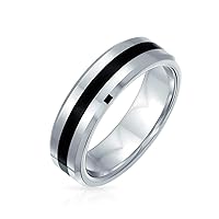 Bling Jewelry Black Silver Two Tone Stripe Couples Titanium Wedding Band Rings For Men For Women Comfort Fit 6MM