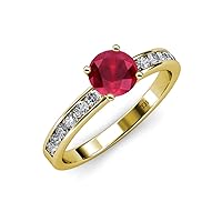 Ruby & Natural Diamond (SI2-I1, G-H) Engagement Ring 1.67 ctw 14K Yellow Gold