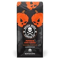Death Wish Coffee Co. Organic Pumpkin Spice Dark Roast Coffee Ground [12 oz.] Fair Trade, Arabica, Robusta, Chai, Cardamom, Cinnamon, and Ginger Infused Spices
