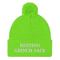 Resting Grinch Face Hat (Embroidered Pom-Pom Beanie) Funny Christmas Gag Gift