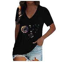 Women's Fall Dresses 2023 Fashion V-Neck Solid Color Printing Set Head Casual T-Shirt Cotton Crop Tops, S-2XL