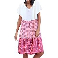 Mini Dress Dresses 2024 for Women Spring Patchwork Party Polka Dot Loose Fit Short Sleeve Striped Stripe Casual Prom