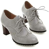 Womens Round Toe Lace Up Pumps Oxfords Shoes Anti-Slip Dress Oxford Casual Work Chunky Heel Walking Shoe