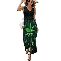 Weed Leaf Women's Dresses Casual Sleeveless Dress Loose Sundress Maxi Dresses for Beach