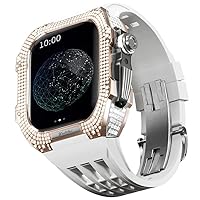 EEOMOiK Luxury Titanium Case and Rubber Band Compatible with Apple Watch 45mm, Titanium Alloy Bezel and Fluorocarbon Strap for iWatch Series 8 7 45mm Conversion Kit (Color: White 4, Size:45mm)