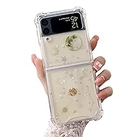 Designed for Samsung Galaxy Z Flip 4 Case Glitter for Women Girls, Bling Planet Stars Shiny Sparkle Cute Clear Soft Rubber Shockproof Phone Cover for Galaxy Z Flip 4 Green