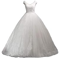 Womens A-line V Neck Floor Length Bridal Gown Wedding Dress Custom Size