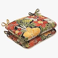 Pillow Perfect Tropic Floral Indoor/Outdoor Round Corner Chair Seat Cushion with Ties, Plush Fiber Fill, Weather, and Fade Resistant, 15.5