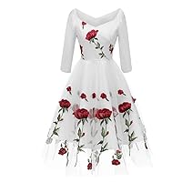 Women's Embroidered Rose Lace Ball Gown Cocktail Party Evening Dress Graduation Dress