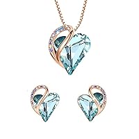 Leafael Infinity Love Crystal Heart Bundle Jewelry Set with Topaz Light Blue Healing Stone Crystal for Clear Mind Gifts for Women Necklace Earrings, 18K Rose Gold Plated