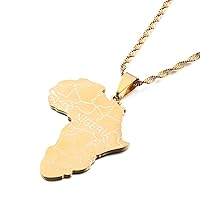 Stainless Steel Map of Africa Country Pendant Necklace Men Women Hip Hop African Jewelry