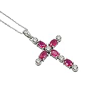 925 Sterling Silver Natural Red Ruby Gemstone 925 Sterling Silver July Birthstone Holy Cross Pendant Necklace Jewelry Bridal Gift(PD-8312)