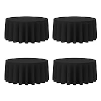 4 Pack Black Round Tablecloths 132 Inch - Circle Bulk Linen Polyester Fabric Washable Table Clothes Cover for Wedding Reception Banquet Birthday Party Buffet Restaurant