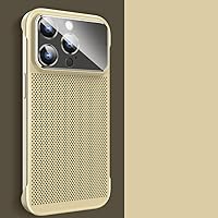 Cooling Rimless Phone Case for iPhone 15 14 12 13 Pro Max 13Pro 14Pro Glass Window Lens Protection Cover,Gold,for iPhone 14 ProMax