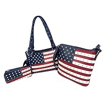 Premium American Flag Rhinestone Women's Handbags Purse Wallet Set in 7 Colors