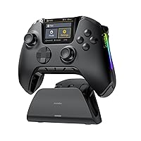(No Drift) ManbaOne Interactive Screen Wireless Gaming Controller for PC/Switch/iOS/Android/Steam Deck,Hall Effect Stick & Trigger,RGB Lighting,Remappable Buttons,1800mAh with Charging Dock (Black)