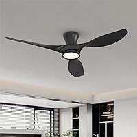 TALOYA 52 Inch Ceiling Fan with Led Light Remote Control Flush Mount Low Profile for Bedroom Farmhouse Patio Outdoor Living Room Kitchen Dining Room,DC Motor,Reversible,Black