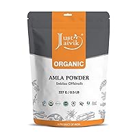 Just Jaivik 100% Organic Amla Powder - Certified Organic by OneCert Asia, 227 GMS / 1/2 LB Pound / 08 Oz - Indian Gooseberry - Emblica Officinalis - (an USDA Organic Certified Herb)