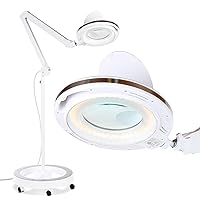 LightView Pro Magnifying Glass with Light and Stand, Magnifying Floor Lamp with a 6-Wheel Rolling Base for Facials, Lash Estheticians, Dimmable LED Work Light for Sewing, Crafts