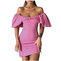 Women's Ruched V Neck Off Shoulder Bodycon Sexy Party Club Midi Dress