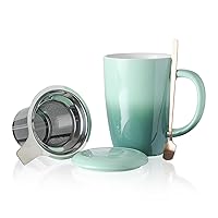Ceramics Tea Cup with Loose Leaf Infuser, Spoon and Lid, 13oz, Large Tea infuser Mug for Tea, Coffee, Milk-Microwave and Dishwasher Safe(13oz,Avocado Green)