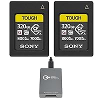 Sony Tough 320GB CFexpress Type-A Memory Card, 2-Pack, Bundle with USB-C CFexpress Type-A and SD UHS-II Card Reader